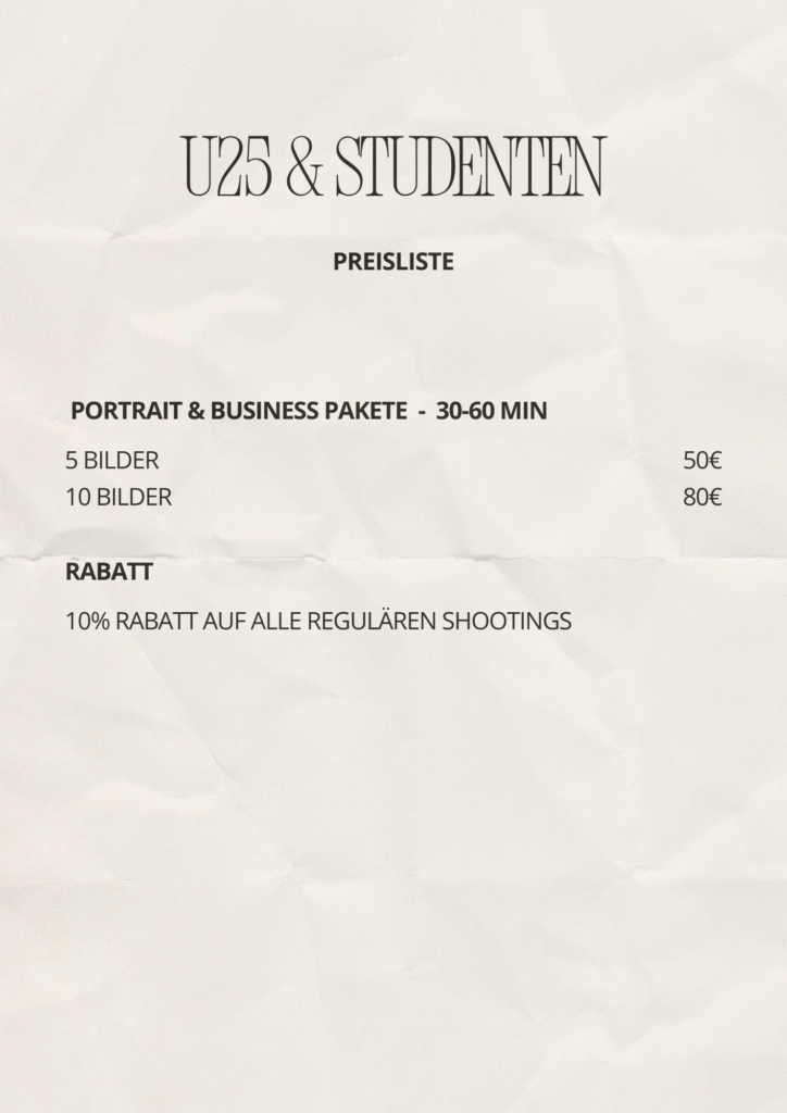 Studentenrabatt Fotoshooting Preisliste