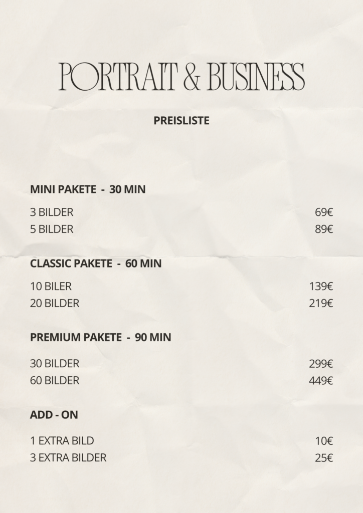 preisliste portrait business
